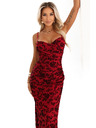 numoco Rochie maxi ajustată cu decolteu învelitor și crăpătură - vișiniu cu model elegant