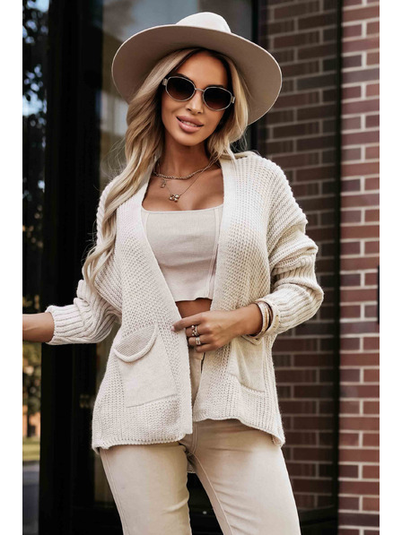 numoco basic Cardigan cald cu buzunare și mansete pe mâneci - bej