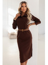 numoco Rochie midi elegantă cu guler și crăpătură laterală - ciocolată