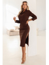 numoco Rochie midi elegantă cu guler și crăpătură laterală - ciocolată