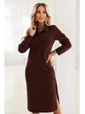 numoco Rochie midi elegantă cu guler și crăpătură laterală - ciocolată