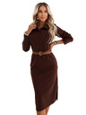numoco Rochie midi elegantă cu guler și crăpătură laterală - ciocolată