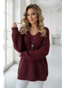 numoco Pulover cald oversized cu țesătură densă și decolteu în V - vișiniu