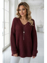 numoco Pulover cald oversized cu țesătură densă și decolteu în V - vișiniu