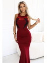 numoco Rochie lungă sirenă cu dantelă neagră și plăsă - bordo