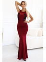 numoco Rochie lungă sirenă cu dantelă neagră și plăsă - bordo
