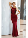 numoco Rochie lungă sirenă cu dantelă neagră și plăsă - bordo
