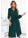 numoco Rochie de cămașă midi cu nasturi aurii și cravată - verde