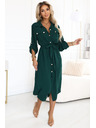 numoco Rochie de cămașă midi cu nasturi aurii și cravată - verde