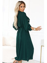 numoco Rochie de cămașă midi cu nasturi aurii și cravată - verde