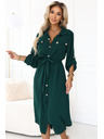 numoco Rochie de cămașă midi cu nasturi aurii și cravată - verde