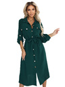 numoco Rochie de cămașă midi cu nasturi aurii și cravată - verde