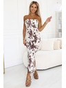 numoco SAVANNAH rochie aderentă fără bretele - model boho maro-alb