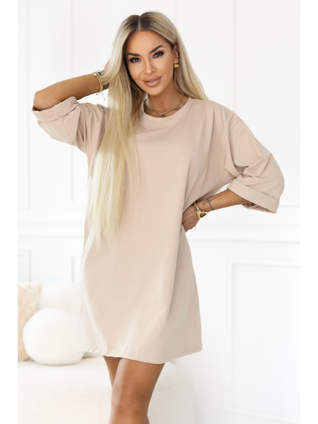 numoco basic Rochie oversize lejeră din bumbac cu mâneci scurte - bej