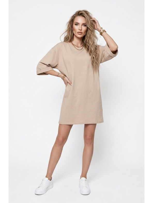 numoco Rochie oversize lejeră din bumbac cu mâneci scurte - bej