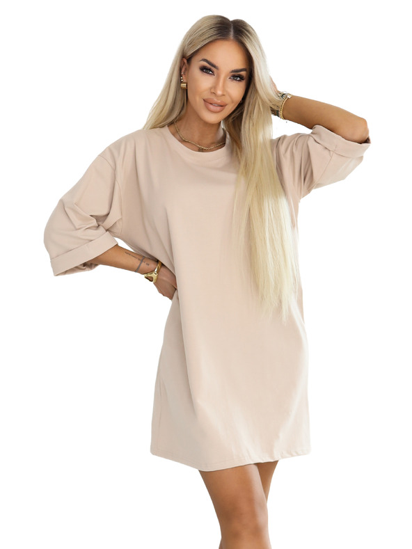 numoco Rochie oversize lejeră din bumbac cu mâneci scurte - bej