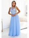 numoco Rochie maxi romantică de nuntă cu dantelă brodata și tul - albastru deschis