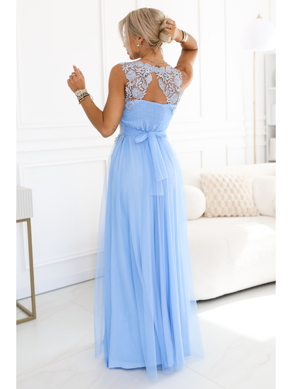 numoco Rochie maxi romantică de nuntă cu dantelă brodata și tul - albastru deschis
