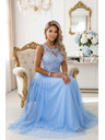 numoco Rochie maxi romantică de nuntă cu dantelă brodata și tul - albastru deschis