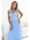 numoco Rochie maxi romantică de nuntă cu dantelă brodata și tul - albastru deschis