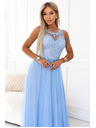 numoco Rochie maxi romantică de nuntă cu dantelă brodata și tul - albastru deschis