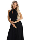 numoco Rochie maxi elegantă de seară halter cu tul și legătură la talie - neagră