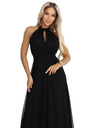 numoco Rochie maxi elegantă de seară halter cu tul și legătură la talie - neagră
