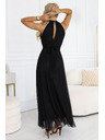 numoco Rochie maxi elegantă de seară halter cu tul și legătură la talie - neagră