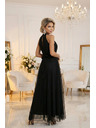 numoco Rochie maxi elegantă de seară halter cu tul și legătură la talie - neagră