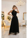 numoco Rochie maxi elegantă de seară halter cu tul și legătură la talie - neagră