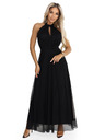 numoco Rochie maxi elegantă de seară halter cu tul și legătură la talie - neagră
