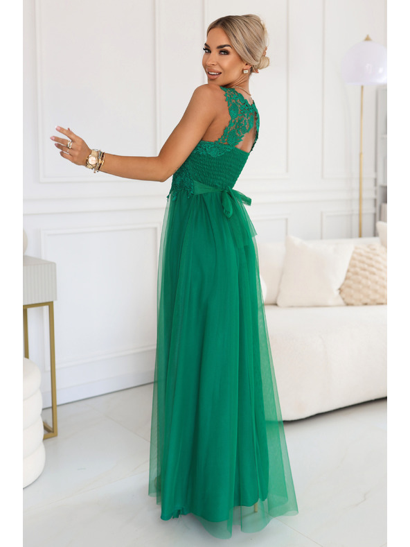 numoco Rochie maxi romantică de nuntă cu dantelă brodata și tul - verde
