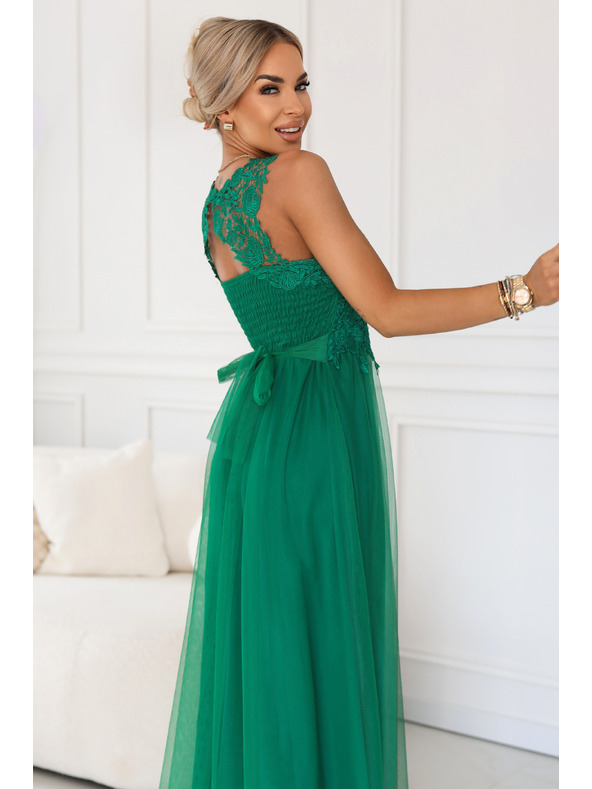 numoco Rochie maxi romantică de nuntă cu dantelă brodata și tul - verde