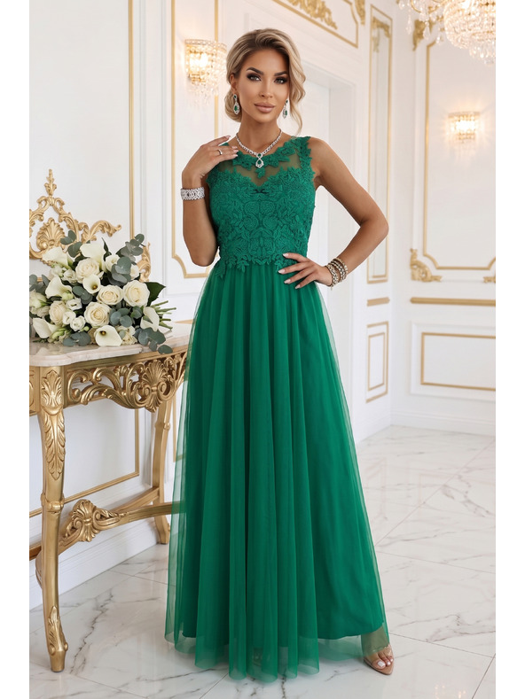 numoco Rochie maxi romantică de nuntă cu dantelă brodata și tul - verde