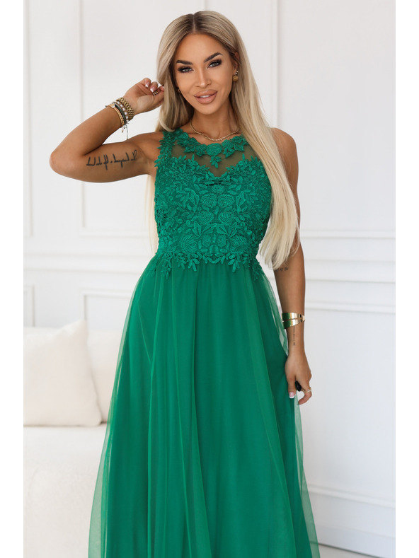 numoco Rochie maxi romantică de nuntă cu dantelă brodata și tul - verde