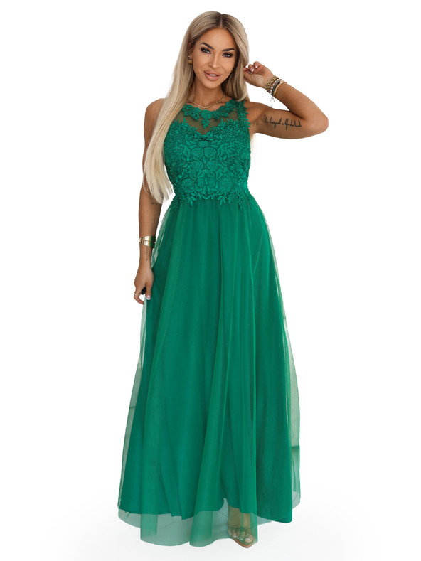 numoco Rochie maxi romantică de nuntă cu dantelă brodata și tul - verde