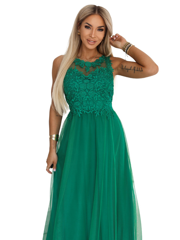 numoco Rochie maxi romantică de nuntă cu dantelă brodata și tul - verde