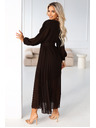 numoco KLARA Rochie midi elegantă cu pliuri, centură și decolteu - ciocolată