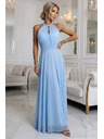numoco Rochie maxi elegantă de seară halter cu tul și legătură la talie - albastru deschis