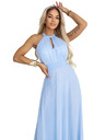numoco Rochie maxi elegantă de seară halter cu tul și legătură la talie - albastru deschis