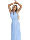 numoco Rochie maxi elegantă de seară halter cu tul și legătură la talie - albastru deschis