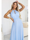 numoco Rochie maxi elegantă de seară halter cu tul și legătură la talie - albastru deschis