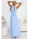numoco Rochie maxi elegantă de seară halter cu tul și legătură la talie - albastru deschis
