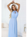 numoco Rochie maxi elegantă de seară halter cu tul și legătură la talie - albastru deschis