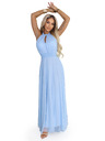numoco Rochie maxi elegantă de seară halter cu tul și legătură la talie - albastru deschis