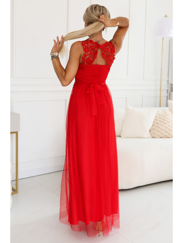 numoco Rochie maxi romantică de nuntă cu dantelă brodata și tul - roșie