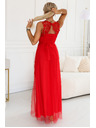 numoco Rochie maxi romantică de nuntă cu dantelă brodata și tul - roșie
