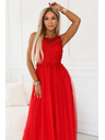 numoco Rochie maxi romantică de nuntă cu dantelă brodata și tul - roșie