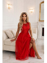 numoco Rochie maxi romantică de nuntă cu dantelă brodata și tul - roșie