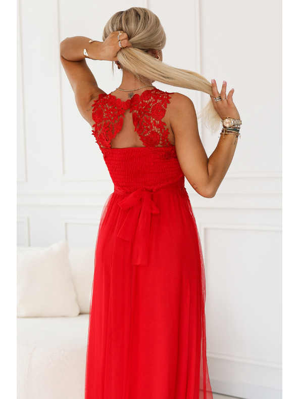numoco Rochie maxi romantică de nuntă cu dantelă brodata și tul - roșie